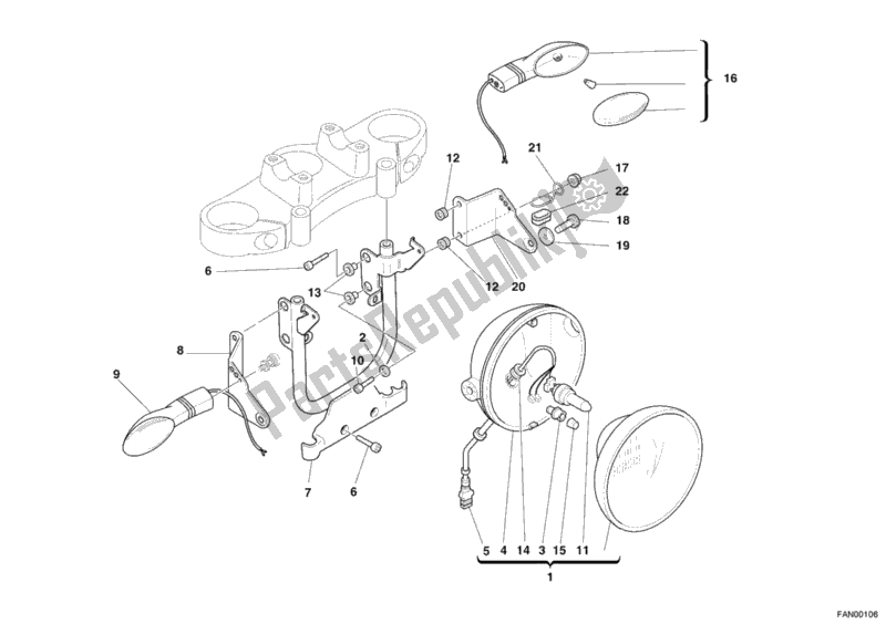 Alle onderdelen voor de Koplamp van de Ducati Monster S4R USA 1000 2006